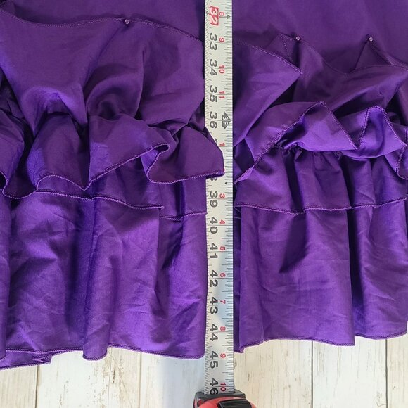 Purple Ruffled Chic Shift Dress NEW Glam Witchy Vibes Bowtie Long Sleeve Large - Picture 7 of 8